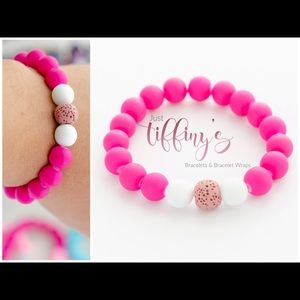 Pink Round stone rubber bead with lava stone